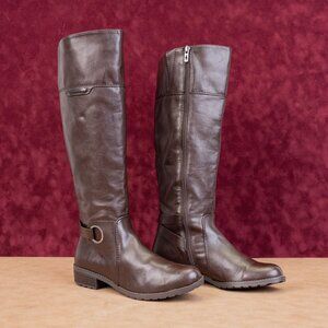 Alfani Women Jadah Vegan Brown Leather Zip Round Riding Knee Boots sz 7.5